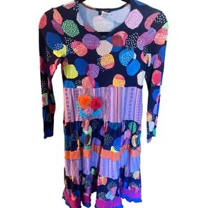 Zaza Couture Colorful Polka Dot Kids Dress Long Sleeve Tiered Ruffle Hem Size 10